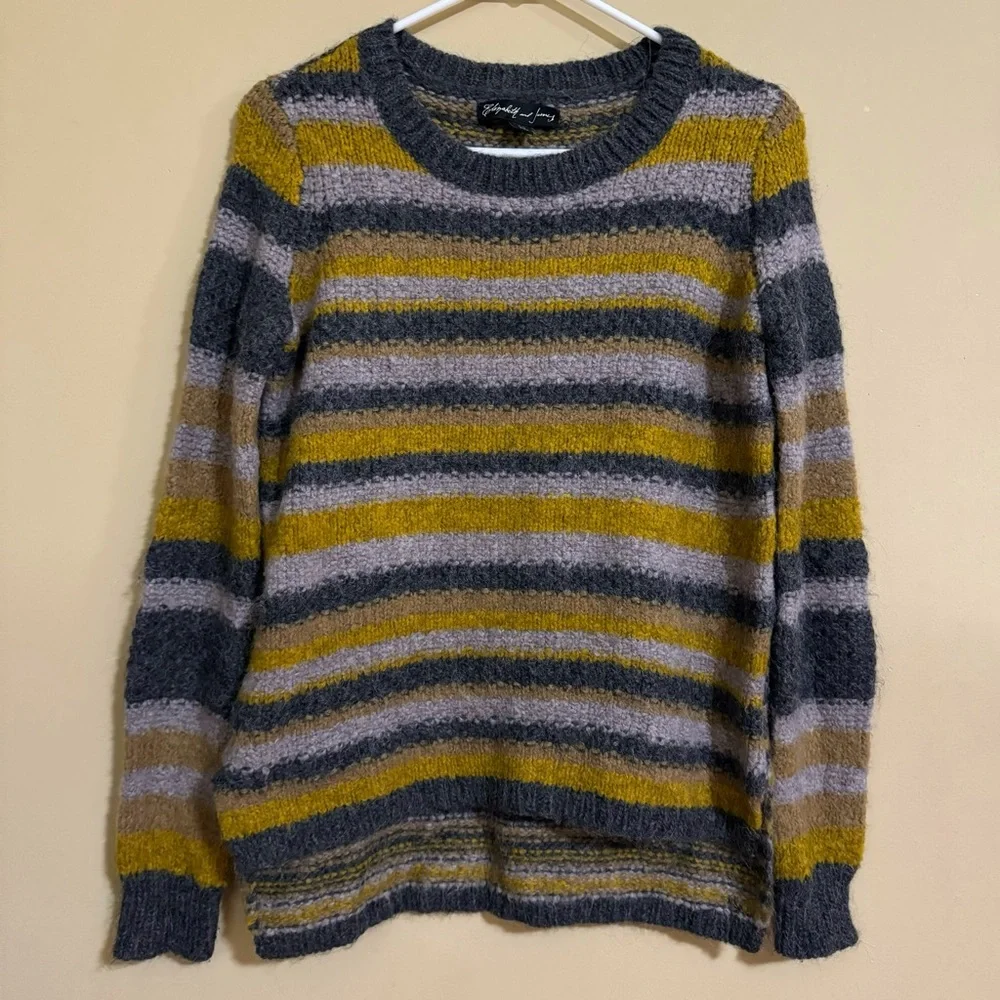 Elizabeth & James Slouchy Striped Knit Sweater in Yellow/Gray Size XS